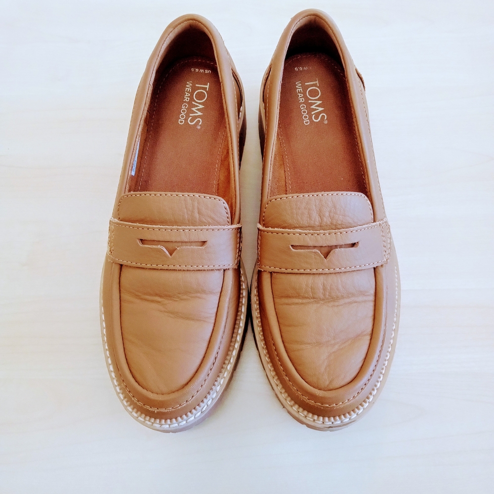 TOMS Women's Shoes Tan Leather Slip-On Comfort Loafers Size 6.5 M